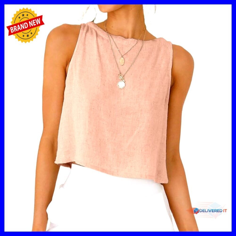 Linen Crop Tank Top Sleeveless Casual Summer Loose Fit